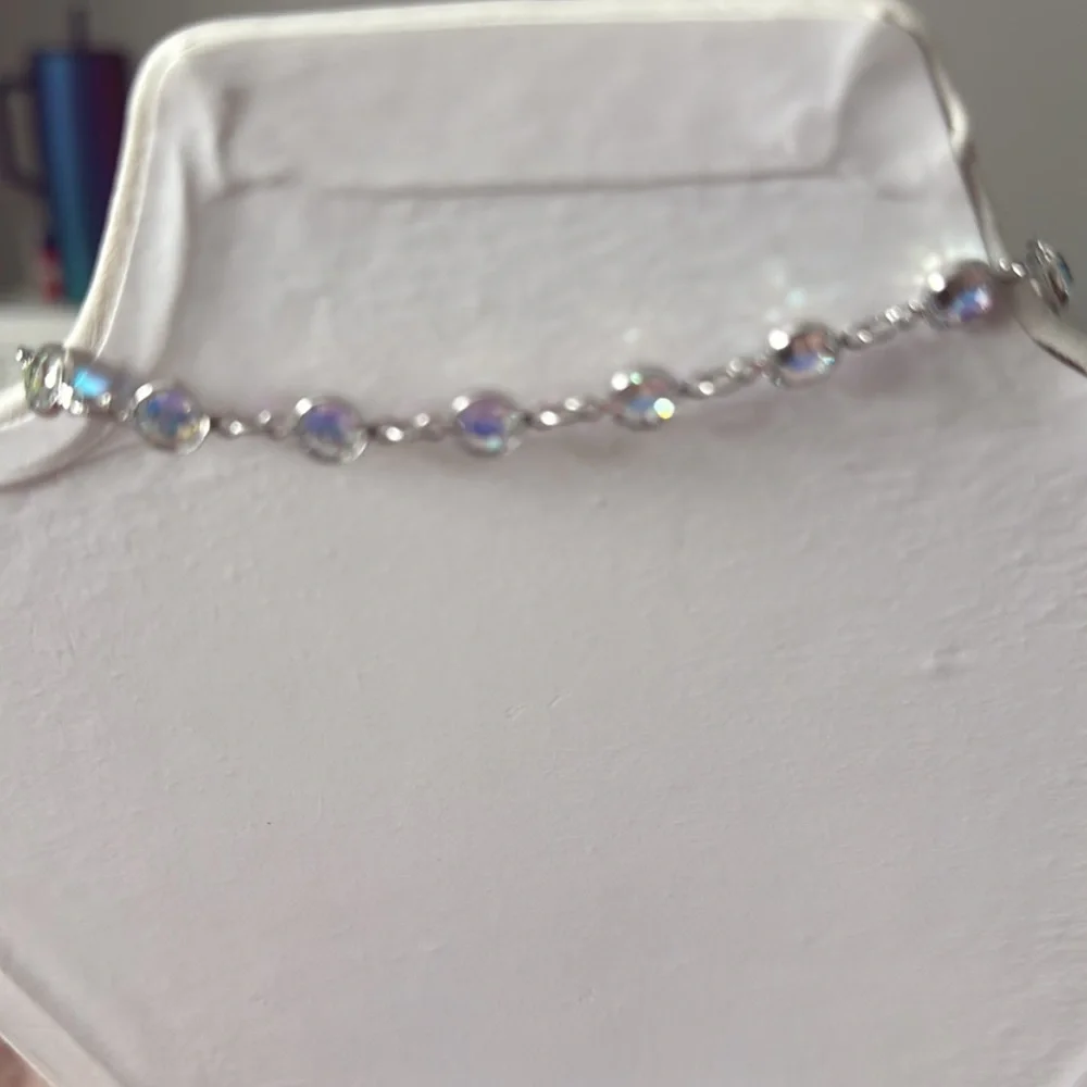 Touchstone Crystal by Swarovski Aurora Borealis Bezel Necklace Silver-Tone - Picture 5 of 7